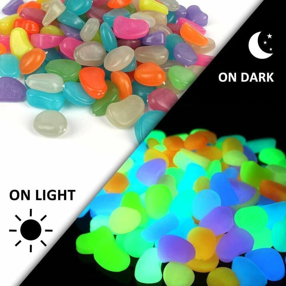 Radium Glossy Stone Glow in The Dark Decorative Pebbles Luminous Resin Stones for Aquarium Garden Vase Pathway & Home Décor Non-Toxic Reusable Glow Rocks (SMALL MULTI GLOWING) - 21304