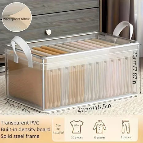 Transparent foldable cloth organizer 26l | Steel Frame Wardrobe Organizer | Foldable Clothes Storage for cloth, toy, blanket | Foldable Non Woven Wardrobe Organizer Clothes Container - 21248