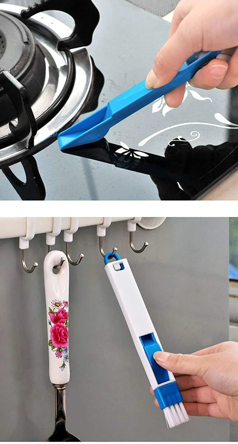 {Pack of 6} 2-in-1 Multi-Function Window Slot Brush with Dustpan Screen Keyboard Drawer Wardrobe Corner Gap Dust Removal Cleaning Brush (7.7×0.8 inch) - 10186