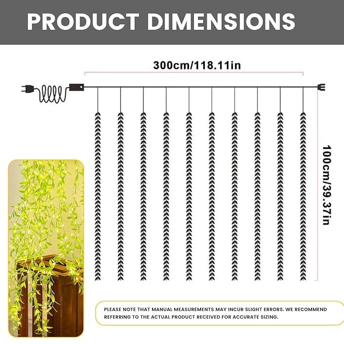 NC-A006 Artificial Vine Leaf Curtain Light  LED String Fake Greenery Garland Willow Leaves for Backdrop Bedroom Garden Home Birthday & Festive Decor  {Green leaf} size-13*7*8cm