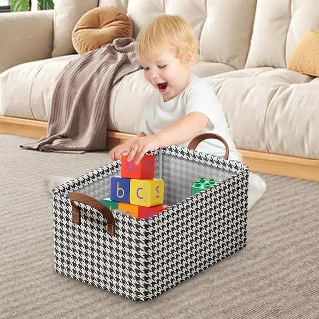 Closet Clothes Organizer with Handle, Fabric Storage Box with Steel Frame Stackable Shelf Storage Baskets Foldable Wardrobe Storage Box for Clothes Jeans Sarees Toys - 30×24×17CM (PACK OF 1) - 21291
