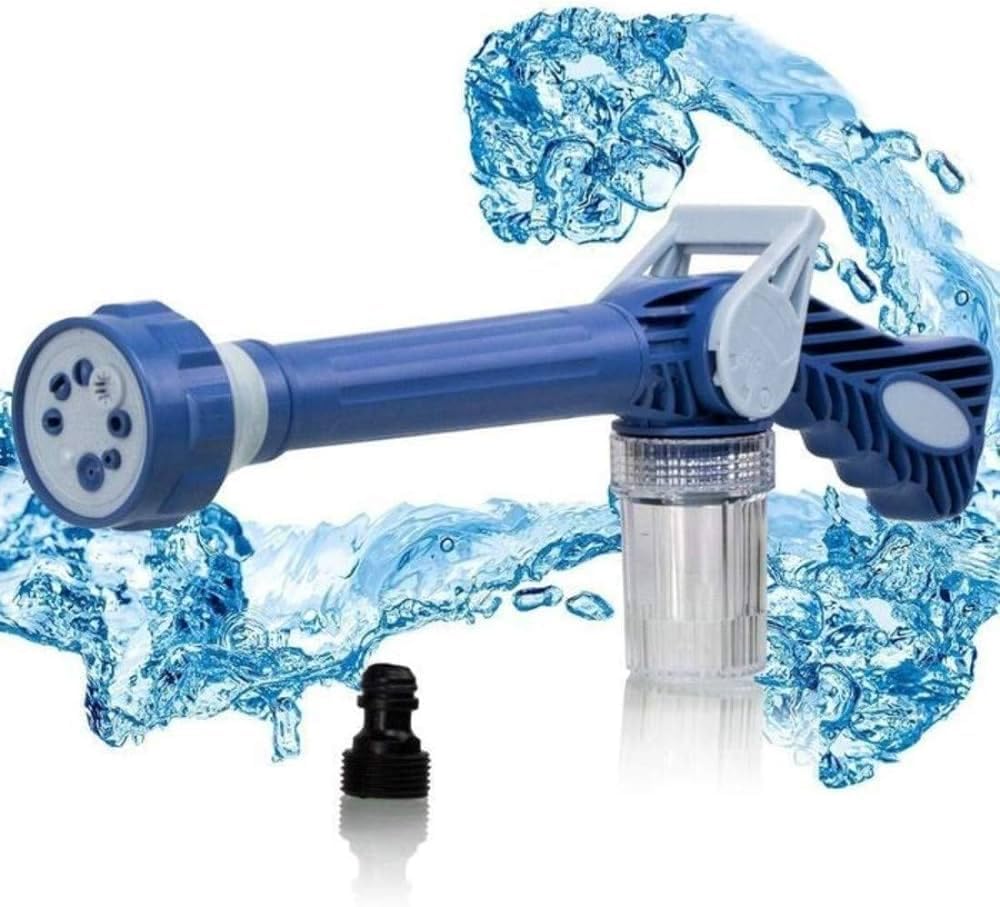 8-in-1 Turbo Water Spray Gun (Blue) | Multi-Function Adjustable Water Hose Nozzle for Car, Garden & Home Use - 10406
