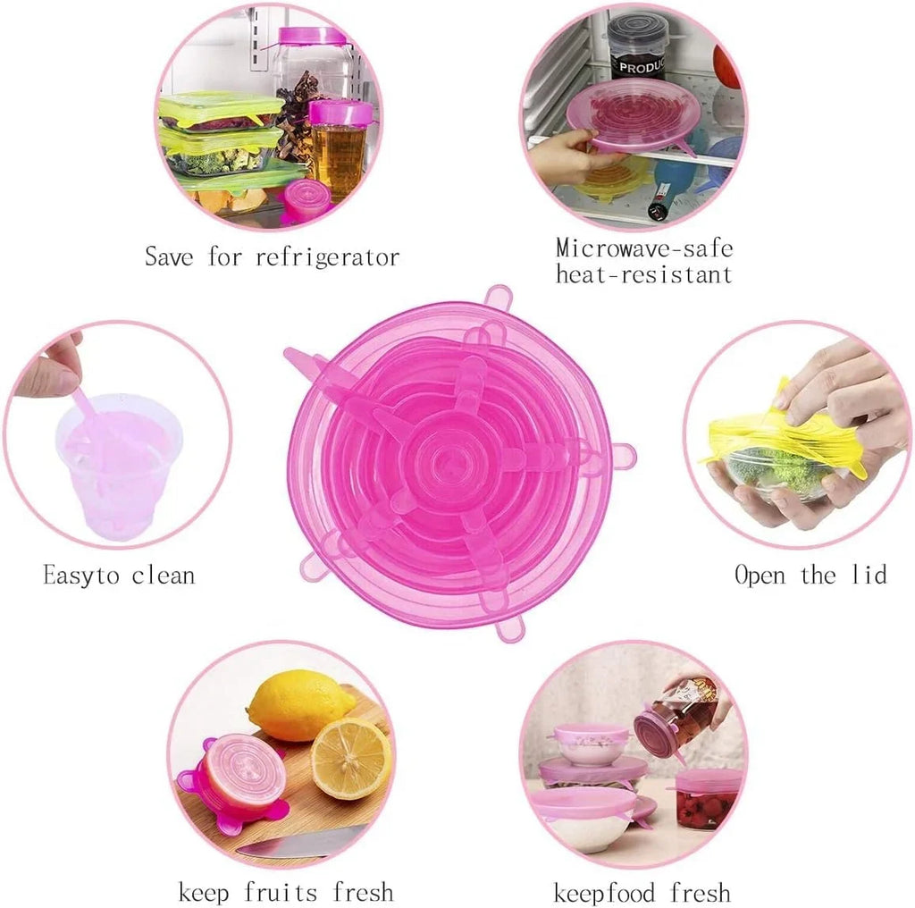 Silicone Stretch Lids, Multi Size Reusable Silicone Lids Food and Bowl Covers set of 6 pcs - 7043