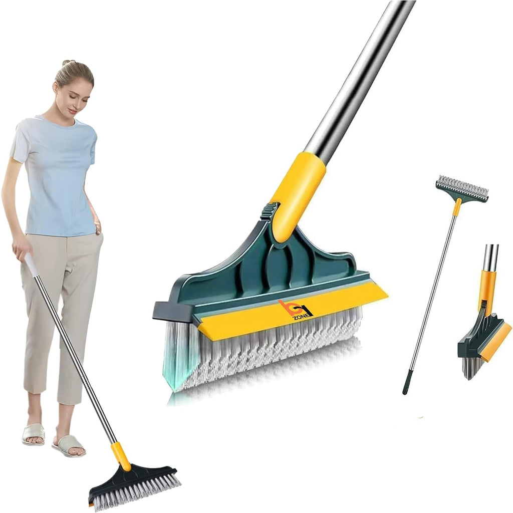 Bathroom Cleaning Brush with Wiper 2 in 1 Tiles Cleaning Brush Floor Scrub Bathroom Brush with Long Handle 120° Rotate Bathroom Floor Cleaning Brush with Wiper - 20378