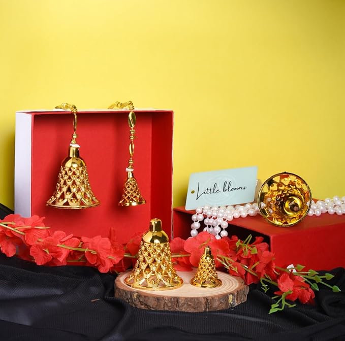 Little Blooms 100-pcs Golden Plastic Hanging Bells for Home Decoration - Small Bells for Decoration Hanging - DIY Craft Decoration Bell Set 1.75 Inch - 21072