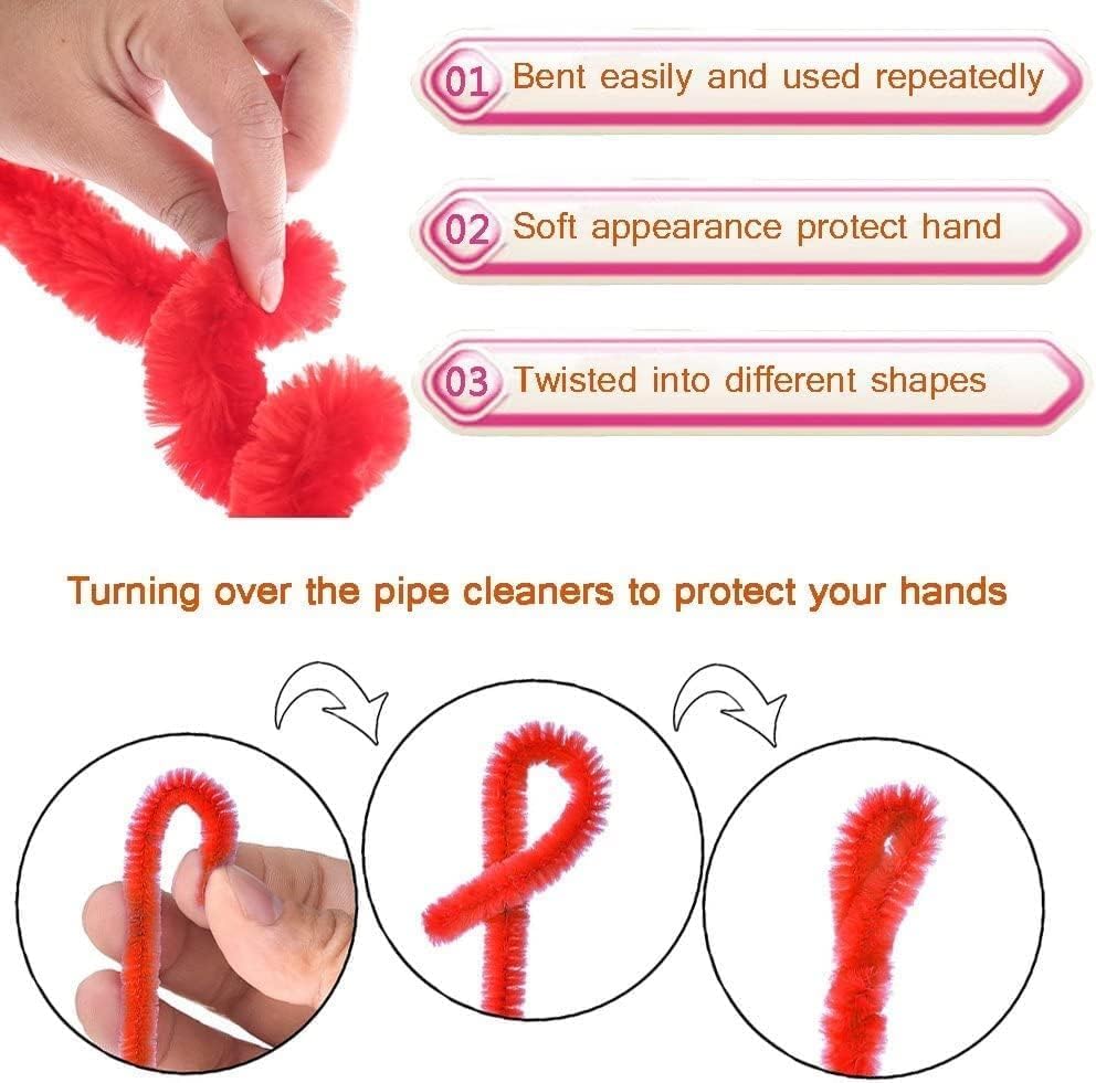 {100 Pcs} Pipe Cleaners Craft,Chenille Stems for DIY Flowers, Limpia Pipas Fluffy Fuzzy Sticks for Gift Wrapping, Party Decorations - 20681