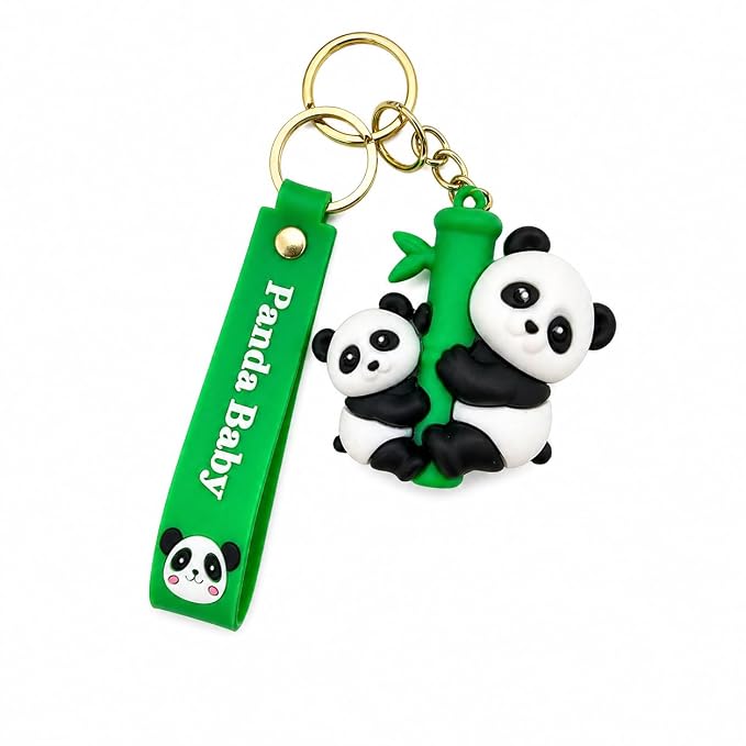 Soft PVC Panda Baby Keychain with Silicone Strap | Cute Panda & Bamboo Key Ring for Men, Women, Boys & Girls | Cartoon Bag Charm for Car Keys, Backpack & Gifts - 21330