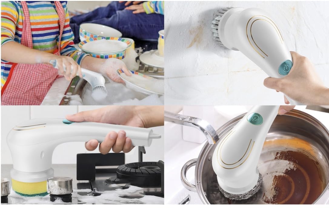 Electric 5 in 1 Spin Scrubber, Handheld Portable Electric Spin Cleaning Brush for Multi-Use Multipurpose Dish, Pots, Wall, Kitchen, Shoe, Car, Surfaces. - 20134