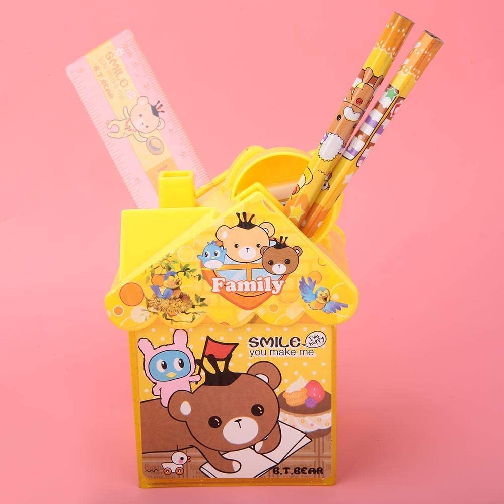 Pen Holder, Cartoon Small House Shape Pencil Stand with Scissors Pencil Ruler Sharpener Desk Pen Organiser Kids Stationery {Random Color} - 20745