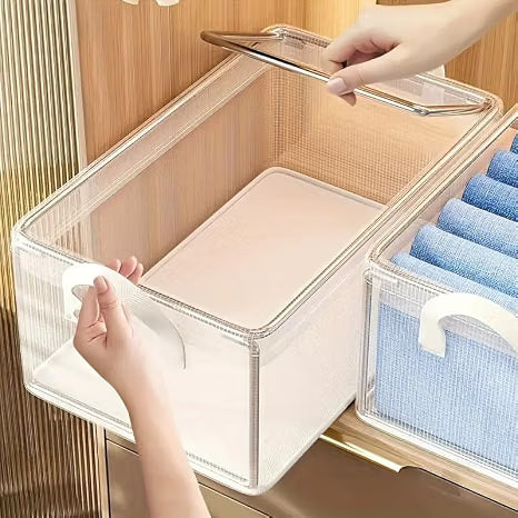 Transparent foldable cloth organizer 26l | Steel Frame Wardrobe Organizer | Foldable Clothes Storage for cloth, toy, blanket | Foldable Non Woven Wardrobe Organizer Clothes Container - 21248