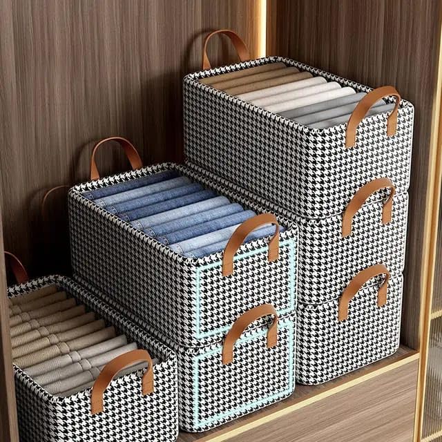 Closet Clothes Organizer with Handle, Fabric Storage Box with Steel Frame Stackable Shelf Storage Baskets Foldable Wardrobe Storage Box for Clothes Jeans Sarees Toys - 30×24×17CM (PACK OF 1) - 21291