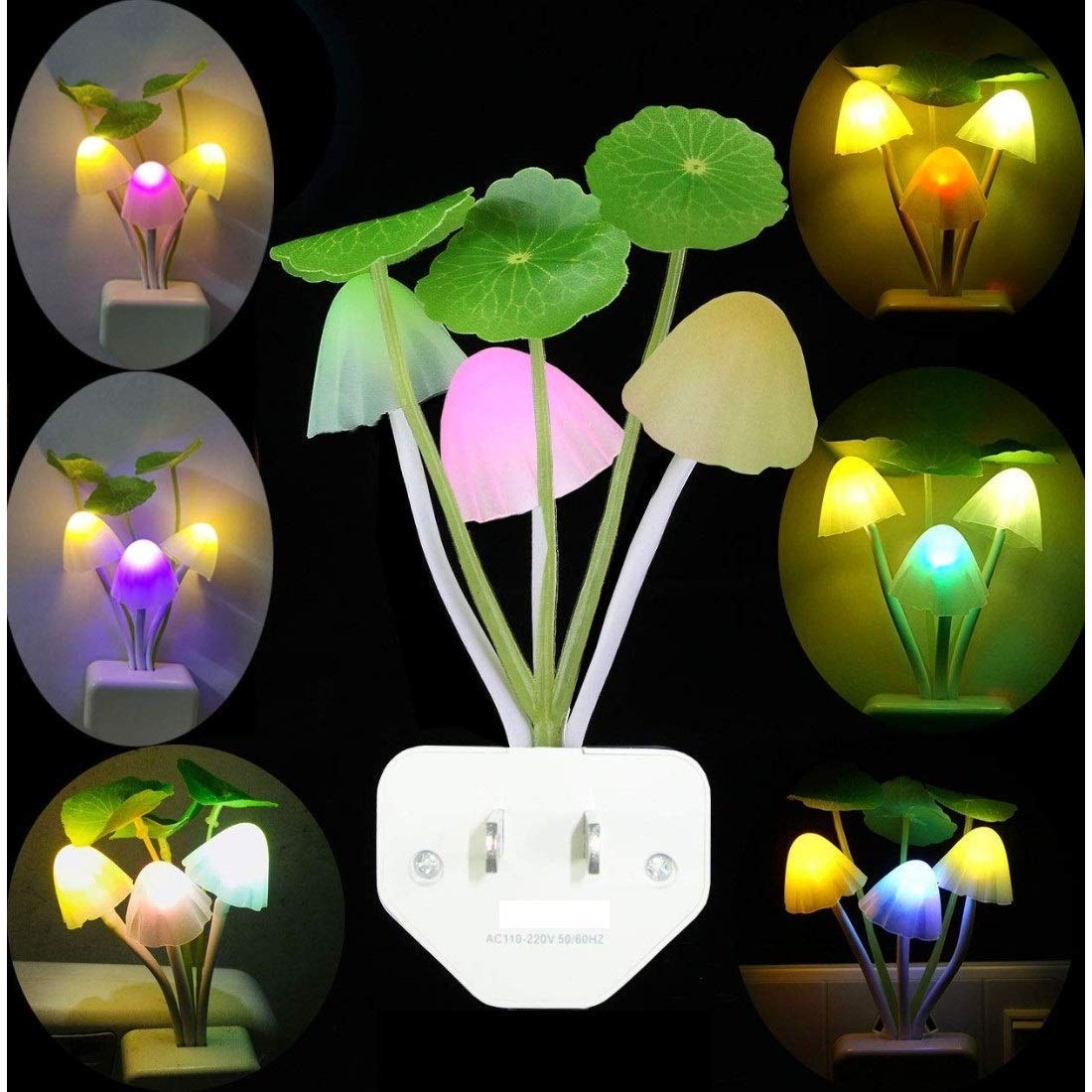- 3D LED Night Lamp with Plug Smart Sensor auto On/Off and Color Change Mushroom Flowers Beautiful Illumination Home Decoration Lights for Bedroom Corridor - 20784