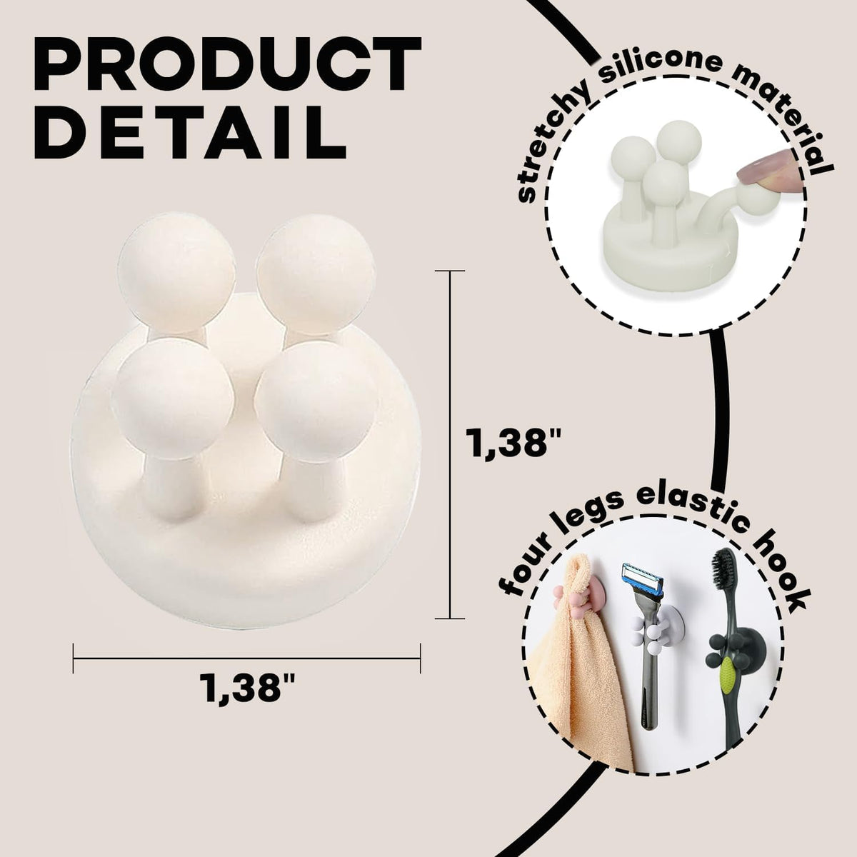 Silicone Toothbrush Holders for Bathrooms - Wall Mounted Shower Razor Holder - 21386