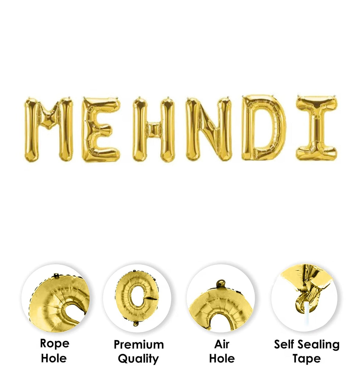 CheersCo Golden MEHNDI Foil Letter Balloon Decoration for Mehndi Ceremony, Wedding Events, Haldi, Engagement Parties, Sangeet, and Pre-Wedding Functions for Boys and Gilrs_ - 21260