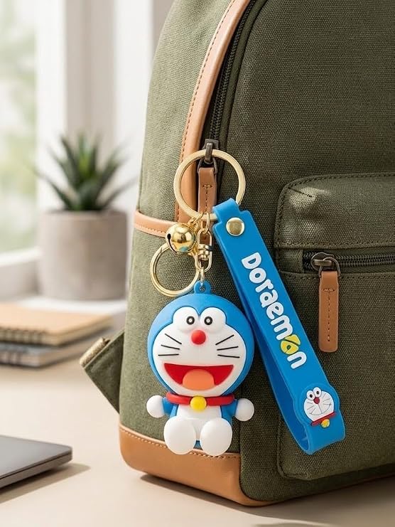 3D Doraemon Silicone Keychain with Strap | Cute Anime Keyring & Bag Charm for Car, Bike, Backpacks | Gift for Kids, Boys, and Girls - 21326