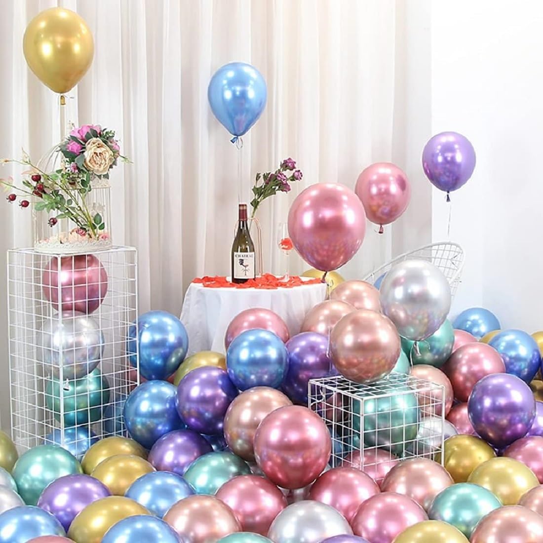 Multi Chrome Balloons, 50pcs  Shiny Multicolour Chrome metallic Balloons for Birthday, Anniversary, Engagement, Wedding, Baby Shower, Festival Party Decorations - 20720