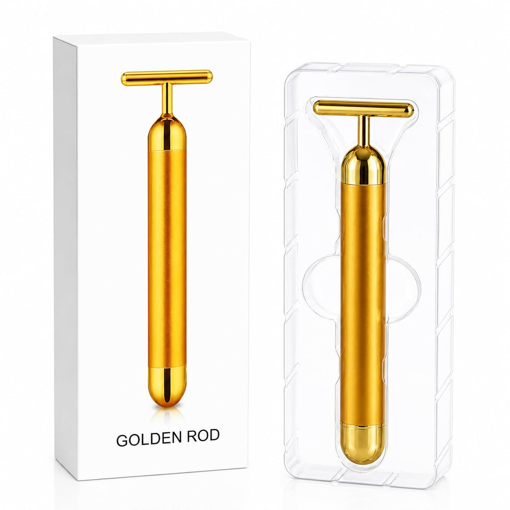 24K Gold Energy Beauty Bar Electric Facial Massager Vibration Face Roller Skin Tightening Anti Aging Tool, Wrinkle Remover for Face Neck Jawline - 20623