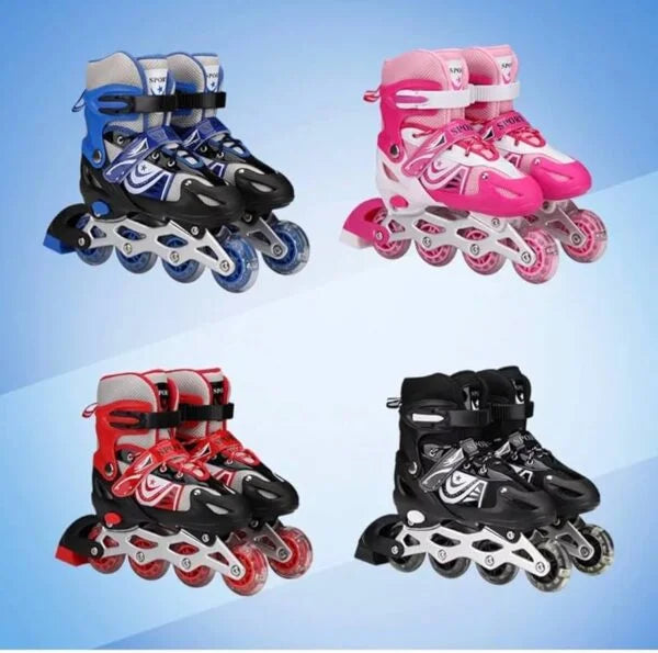 Adult Inline Skates Size Adjustable All Pure Pu Wheels It Has Aluminum Which Is Strong With Led Flash Light On Wheels Age Group 6-14 Years (Multicolor) - 20065