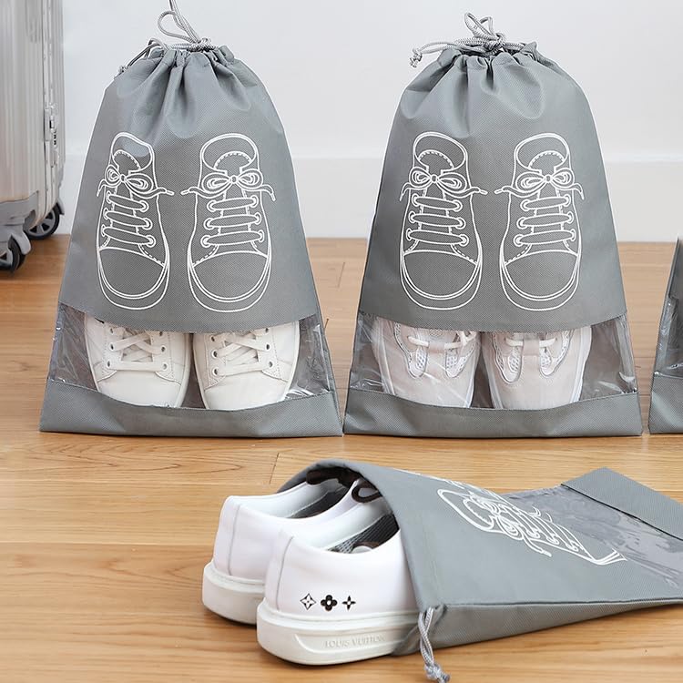Travel Shoe Bag Non Woven Drawstring Shoes Storage Bag Convenient Dust Cover Grey - 20589
