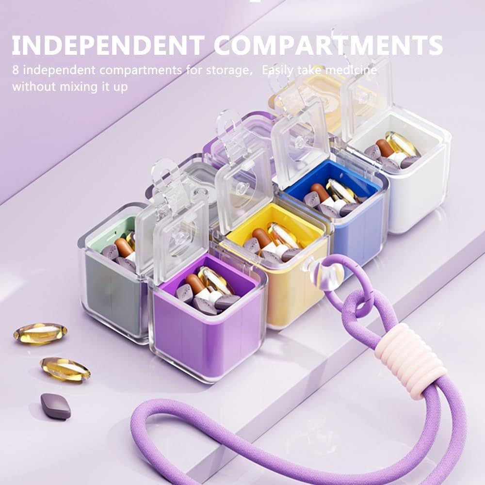 Magnetic Rubik Cube Pill Box Keychain – 8-Compartment Portable Medicine Organizer | Moisture-Proof Mini Travel Pill Holder with Secure Magnetic Lock & Key Ring for Tablets, Fish Oil & Supplements - 21132