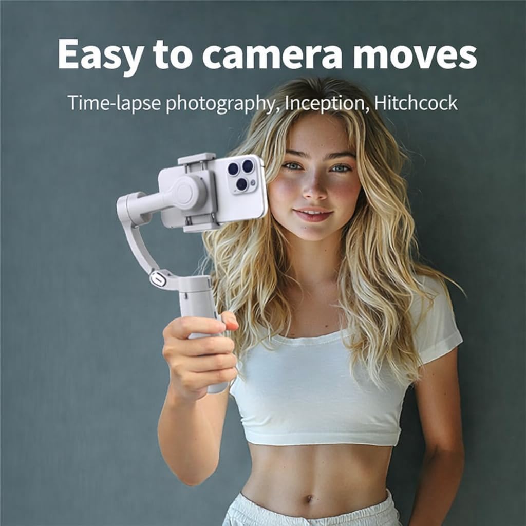 M1 3-Axis Smartphone Stabilizer Gimbal, White, Foldable Design, Portable Video Recording