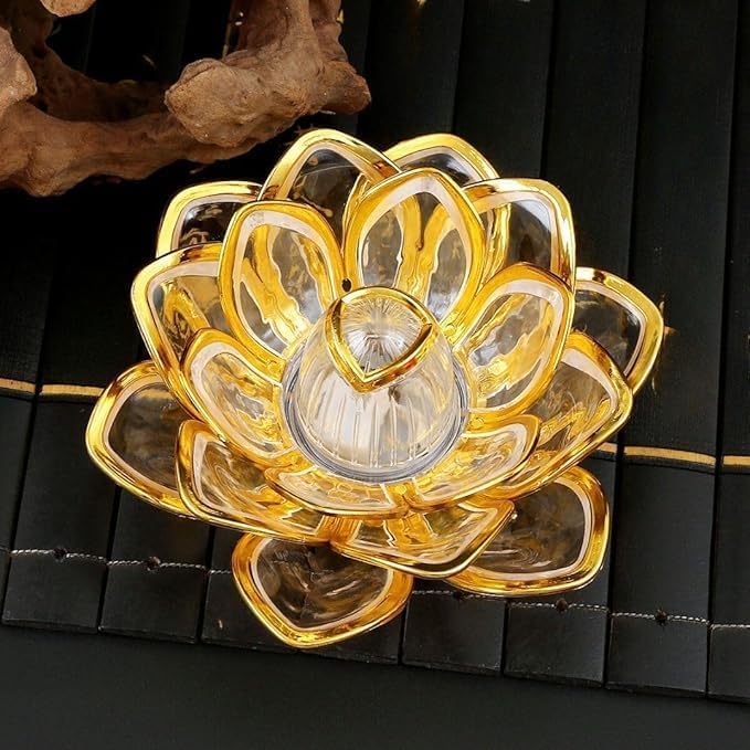 Lotus LED Tea Light Candles | Battery-Operated | Flameless & Smokeless | Multicolor Acrylic Design | Home Décor,Wedding, Festival {Golden} - 10300