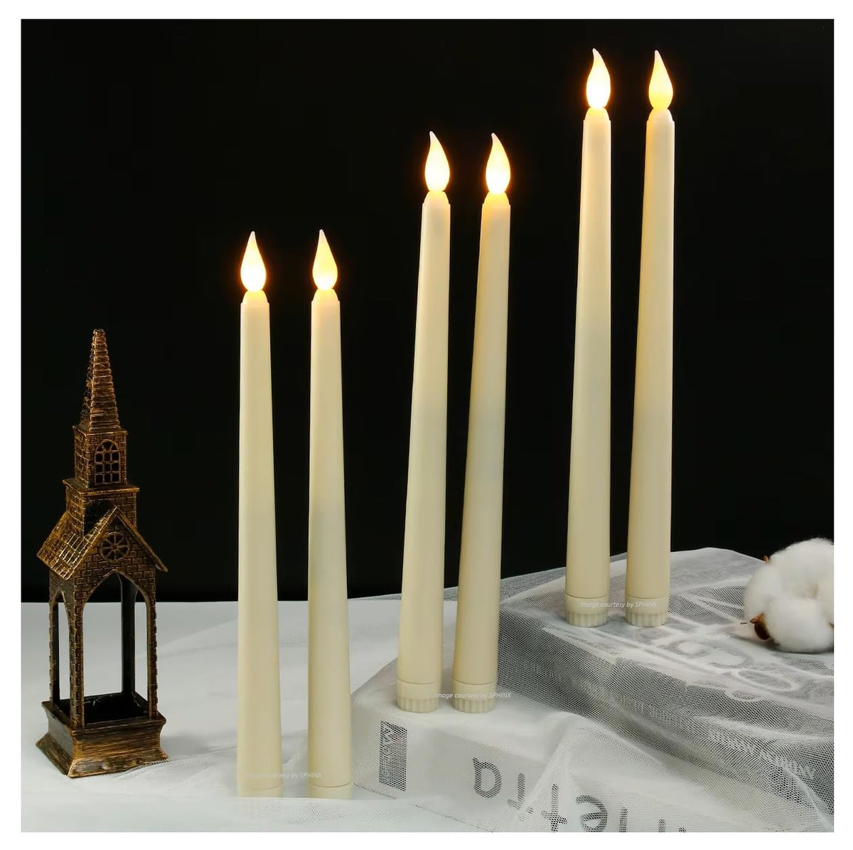 [PACK OF 12] SPHINX Flameless LED Taper Candles for Home Decoration,Table Centerpiece,Dinner,Diwali,Wedding,Church,Festival,Party Decor,Steady Flame Look,Battery Not Included - 21276
