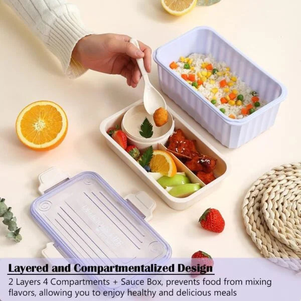 Lunch Box 2000 ml BPA-Free Lunch Box for Children/Adults with Soup Bowl and Cutlery and 3 Compartments Microwave Safe Bento Boxes for Picnic School Work - 1765