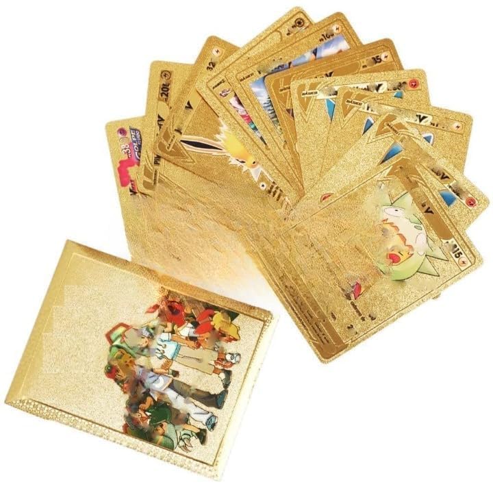 Pokémon Card Set – 55 Rare Unofficial VMAX GX VSTAR Cards | Shiny Battle Trading Cards for Fans & Collectors | Gift Pack - Gold - 21101