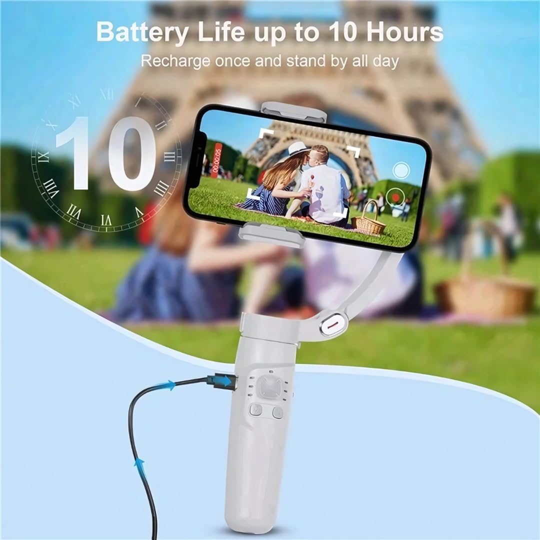 M1 3-Axis Smartphone Stabilizer Gimbal, White, Foldable Design, Portable Video Recording