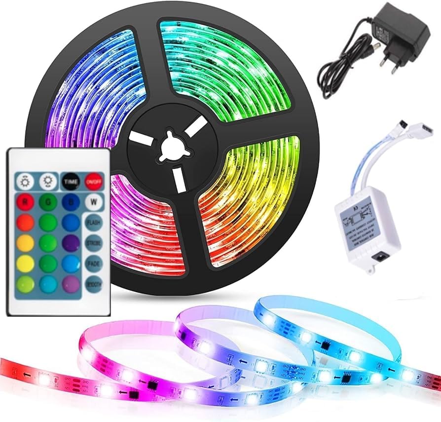 RGB LED Strip Light, 3 Meter, Multi-Color Changing, with Remote Control, Power Adapter and Controller, for Home Decoration, Bedroom, Festivals - 21223