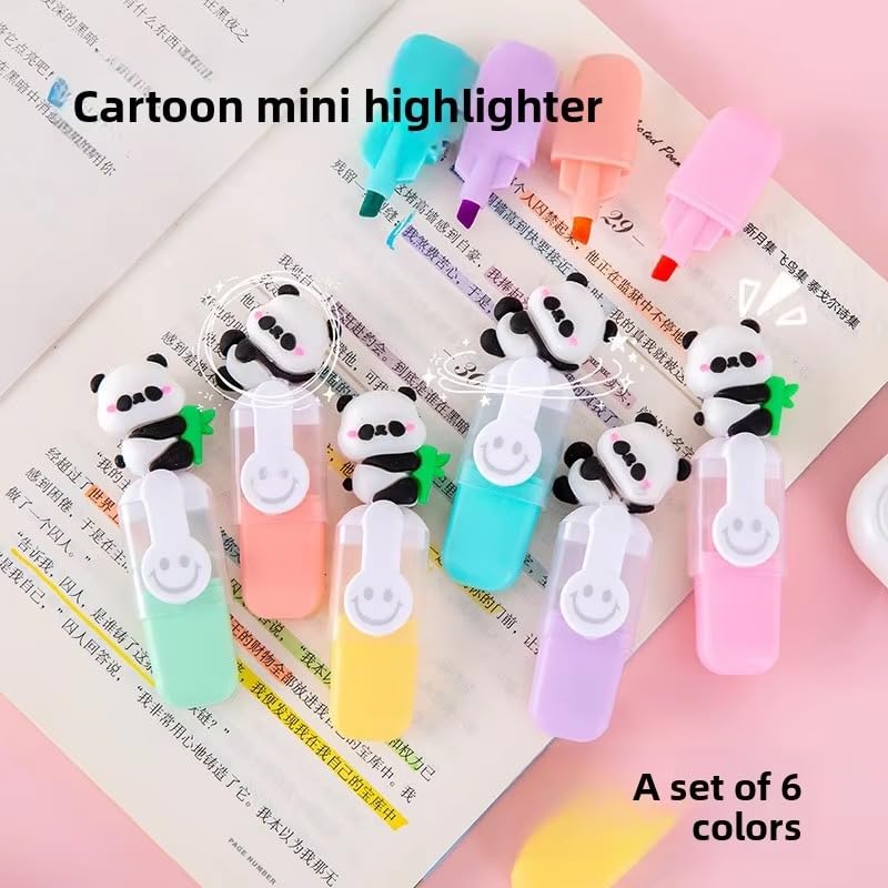 Cute Character highlighter Pens Set of1 , 6 pcs| Cartoon Animal Pastel Marker Pens for Kids, Students, School & Office {Random Design} - 20622