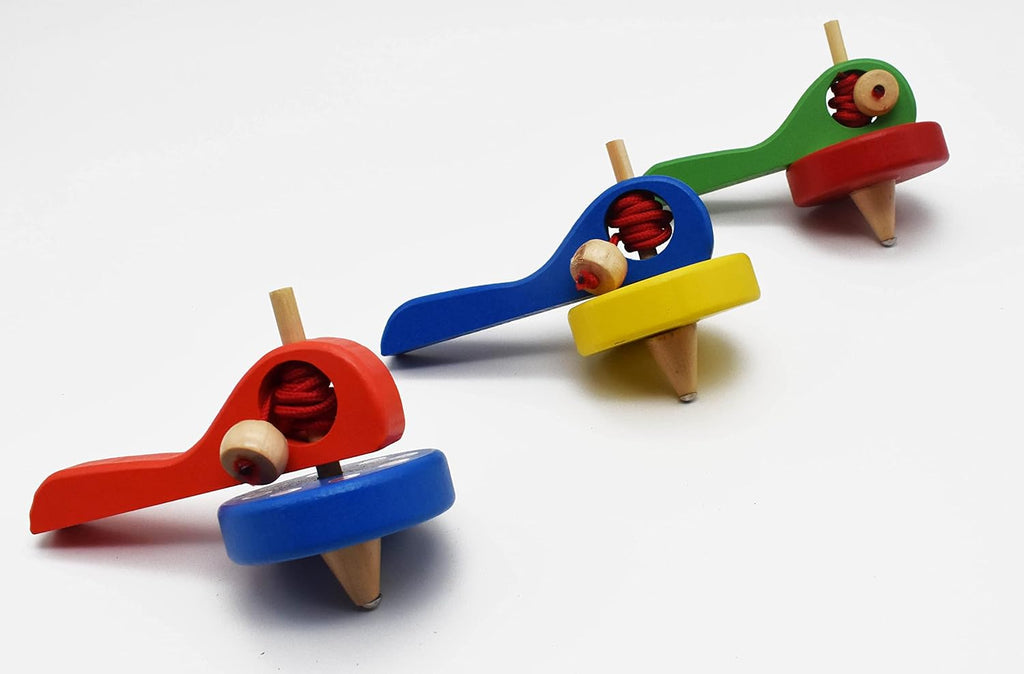 Wooden Spinning Top Toy | Traditional Lattu Pambaram Buguri Bongaram | Classic Hand Spin Toy for Kids Fun Play Color May Vary - 20684