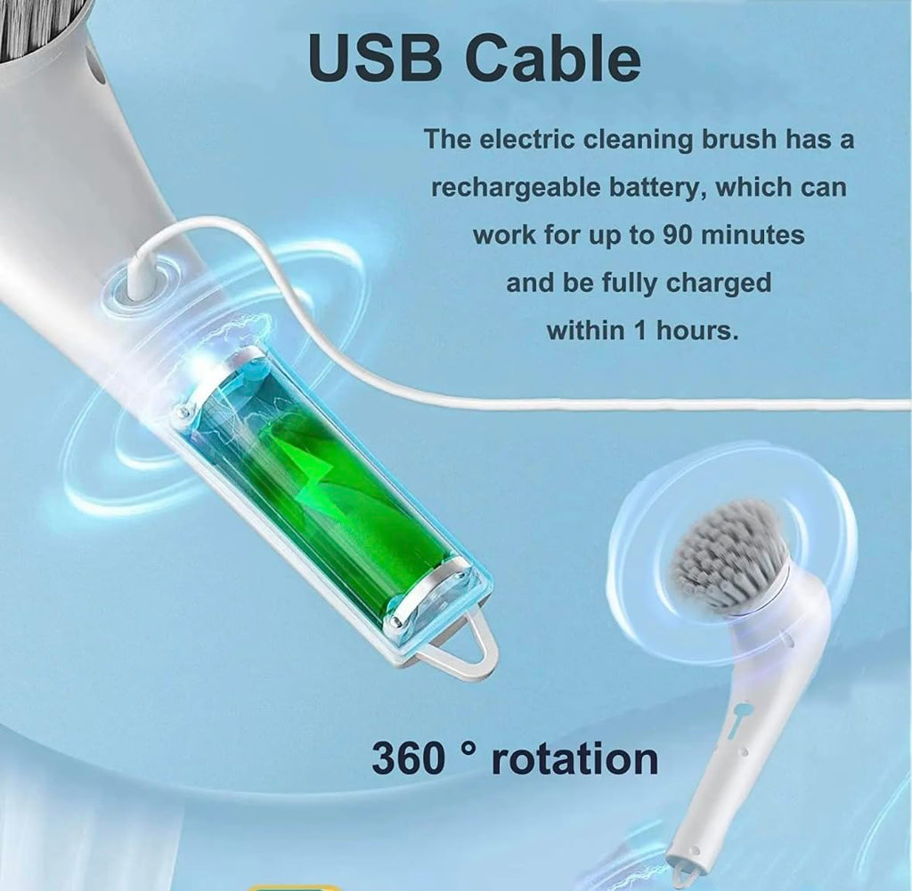 Electric 5 in 1 Spin Scrubber, Handheld Portable Electric Spin Cleaning Brush for Multi-Use Multipurpose Dish, Pots, Wall, Kitchen, Shoe, Car, Surfaces. - 20134