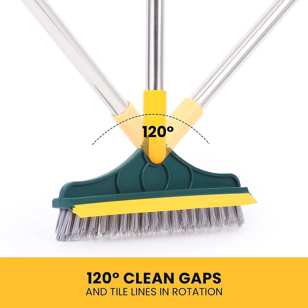 Bathroom Cleaning Brush with Wiper 2 in 1 Tiles Cleaning Brush Floor Scrub Bathroom Brush with Long Handle 120° Rotate Bathroom Floor Cleaning Brush with Wiper - 20378