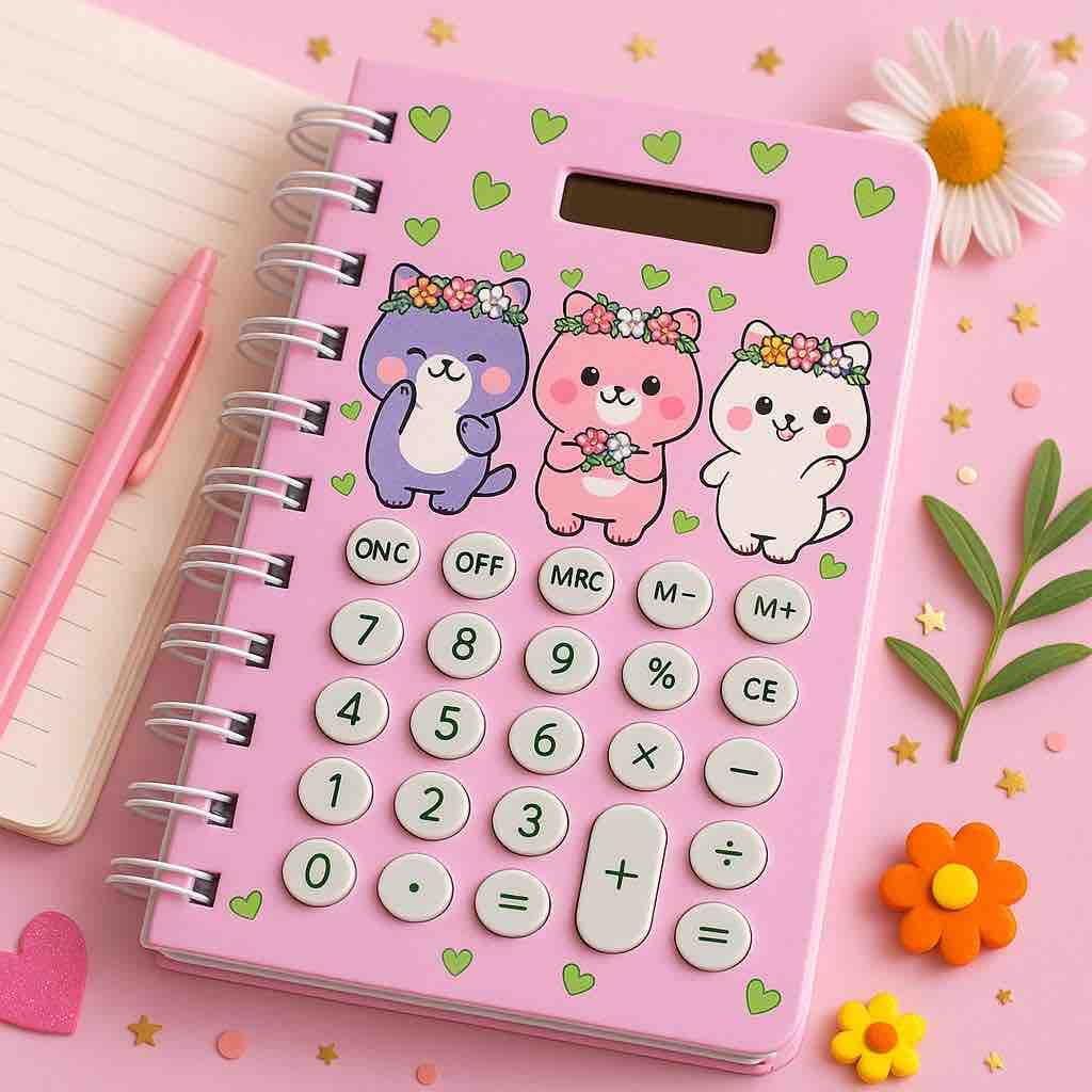 Calculator Notebook Diary – Spiral Bound Notepad with Silicon Button Calculator | Unicorn Design Stationery for Kids, Girls & Students {Random Color} - 20770