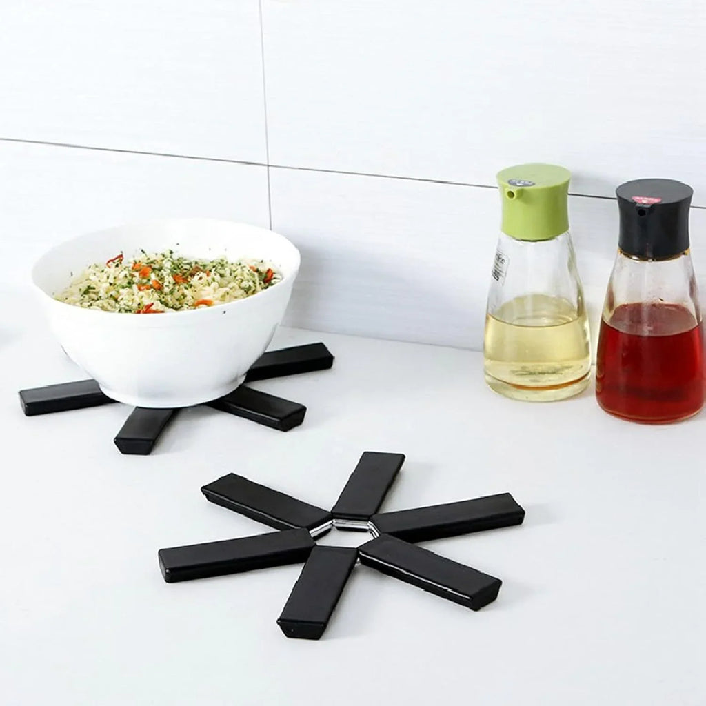 Folding Pot Mat, Foldable Trivets Black Heat Insulating for Dining Room for Pot - 10826