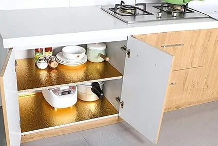 Golden Curly Kitchen Shelf Adhesive Sheets, Kitchen Stickers for Wall, Waterproof kitchen roll - 2588