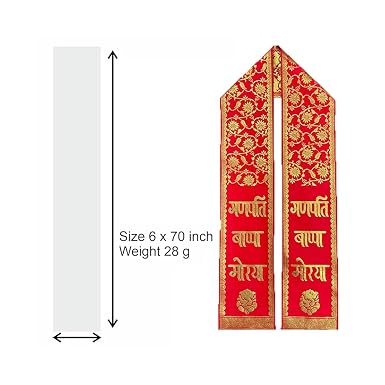 {Pack of 12} Ganpati Bappa Maurya Velvet Stole/Patka/Duppata/Phatka/Scarf/Chunni/Khesh Golden Floral Printed Red Stole - 21123