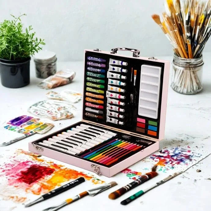 Sweet Dreams Art Set, 53 Pieces, Unicorn Theme, Includes Palette, Powder, Brush, Watercolor Paint, Oil Painting Stick, Eraser, Pencil Sharpener, Color Lead - 10755