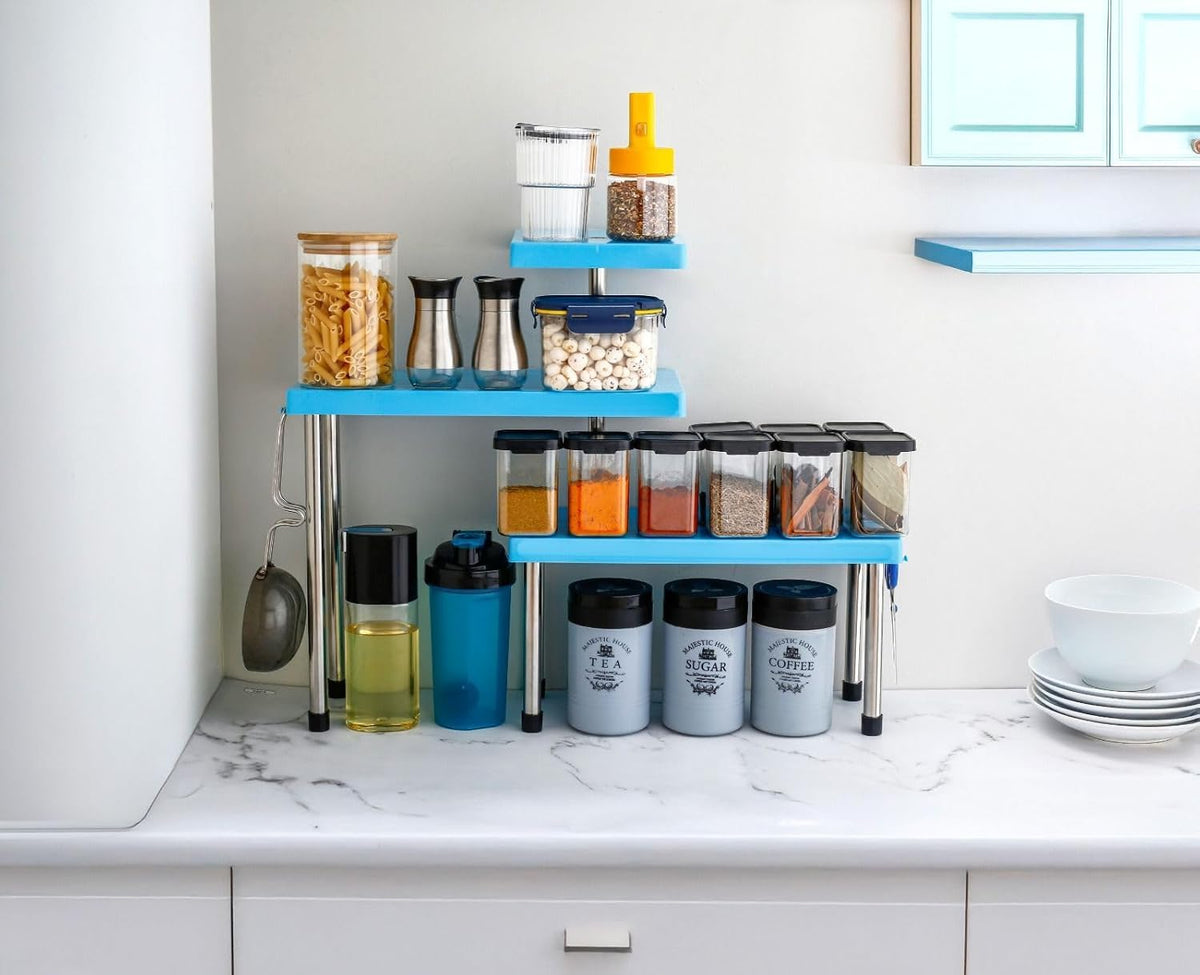 Countertop Organizer Rack | 3 Tier | Kitchen Corner Shelf | Adjustable Stand for Office, Cabinet & Bathroom | Multi-Purpose Storage for Spice Jars and Bottles | Space-Saving Organiser - 20977