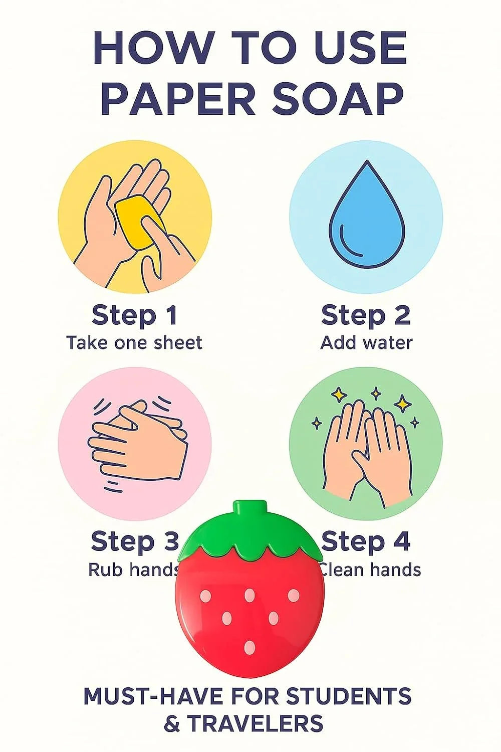 Strawberry Paper Soap, Portable and Travel-Friendly Hand Wash, Paper Soap Sheets, Pocket-Friendly Travel Soap for Kids and Adults {Multicolour} - 0517