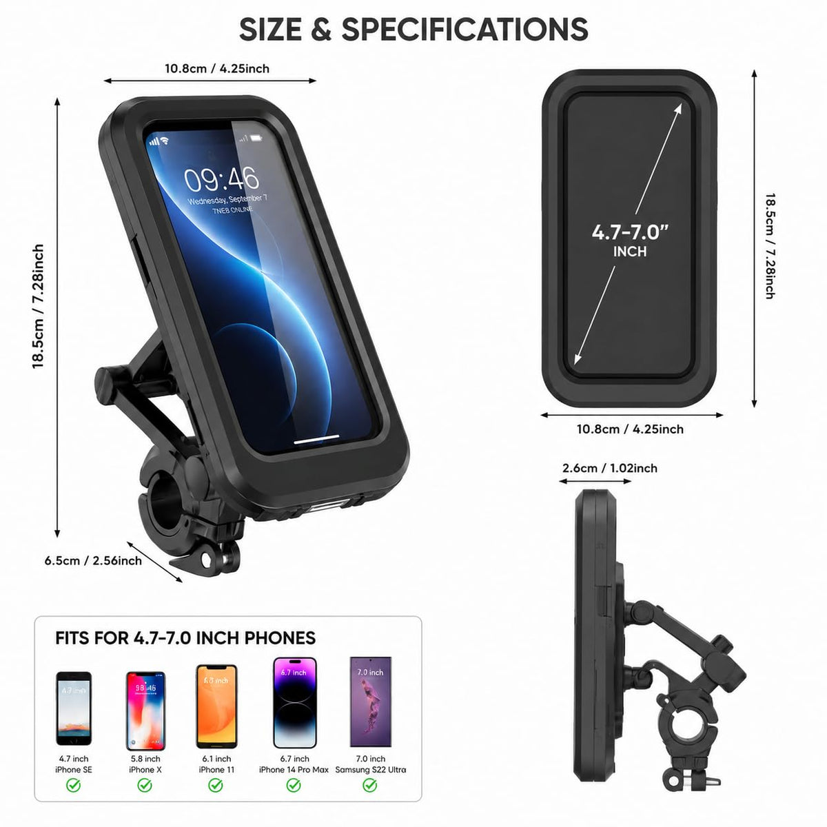 Waterproof Motorcycle Phone Holder, Bike Mobile Holder with Touch Screen, 360° Rotation Metal Handlebar Mount, Universal Mobile Stand for Bicycle, Scooter & Bike - 20869