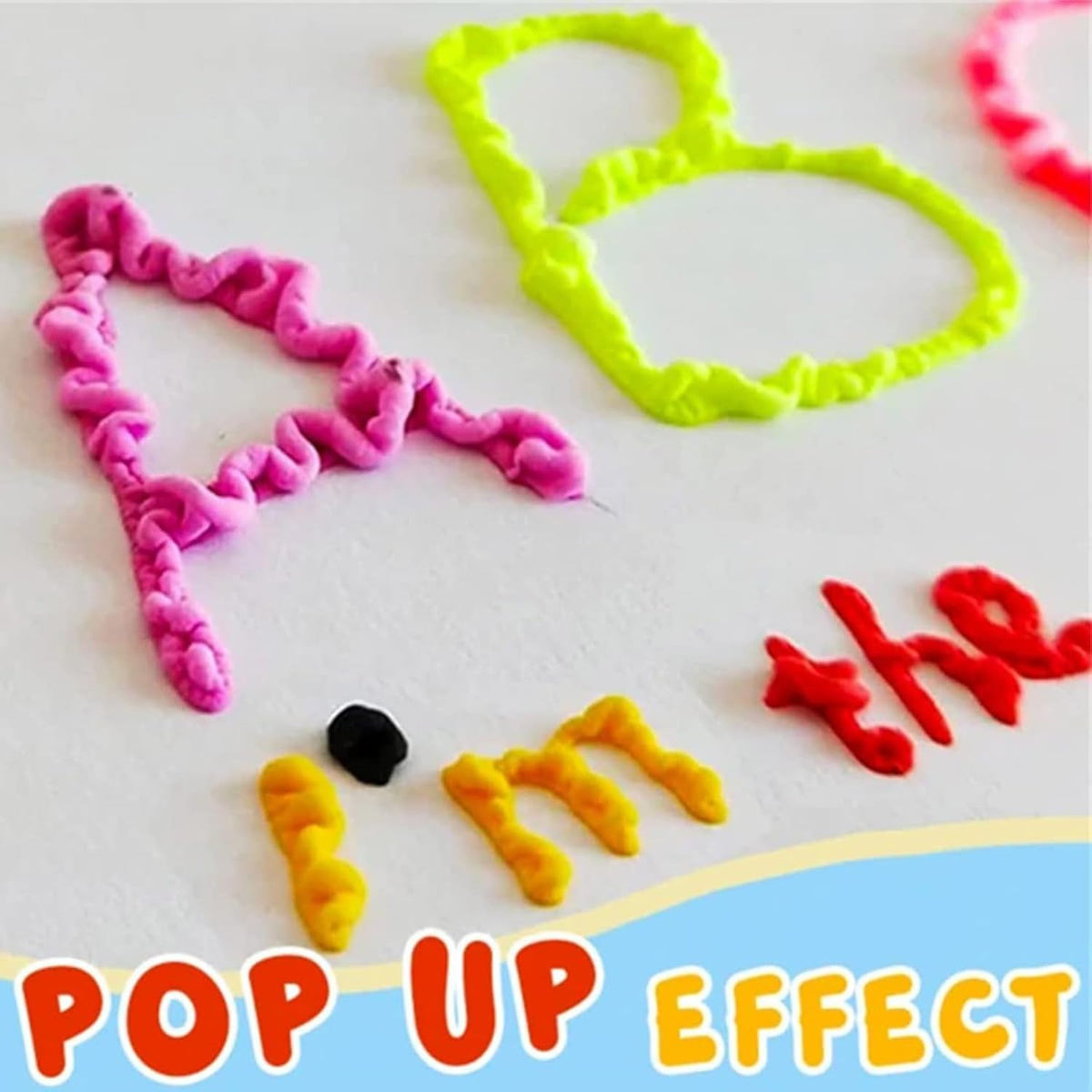 {6 Pcs} Crackles Popcorn Drawing Pen Magic Puffy 3D DIY Colorful Art Safe kids Marker for Birthday Gift Colour Pen Set Of 6 Pop up Effect pens for Kids - 20604