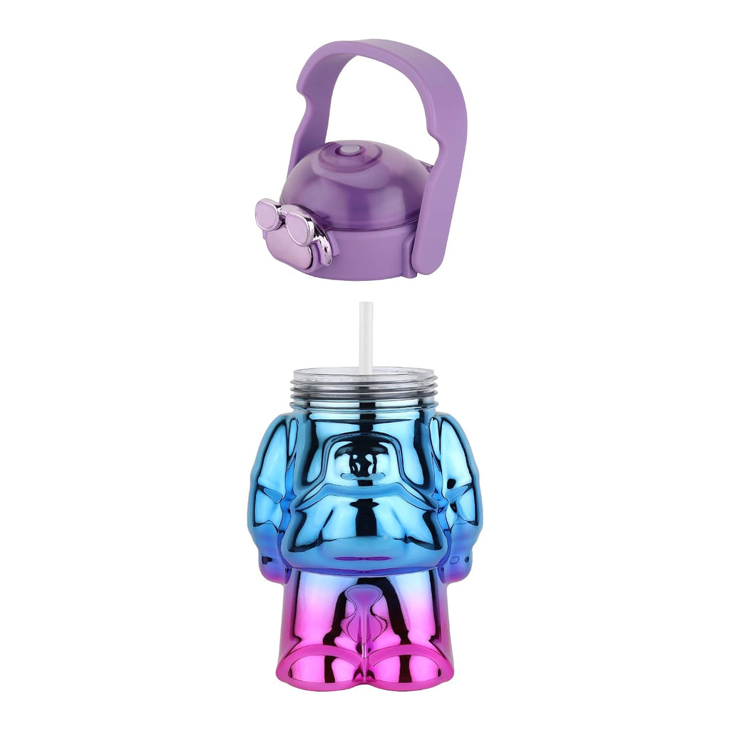 Home Cloud Set of 2pc (1000 + 200ml) BPA-Free, Leak-Proof Robot Shape Water Bottles - The Ultimate Hydration Solution for Kid's, School, Gym, and Picnic Adventures {Random Color} - 20709