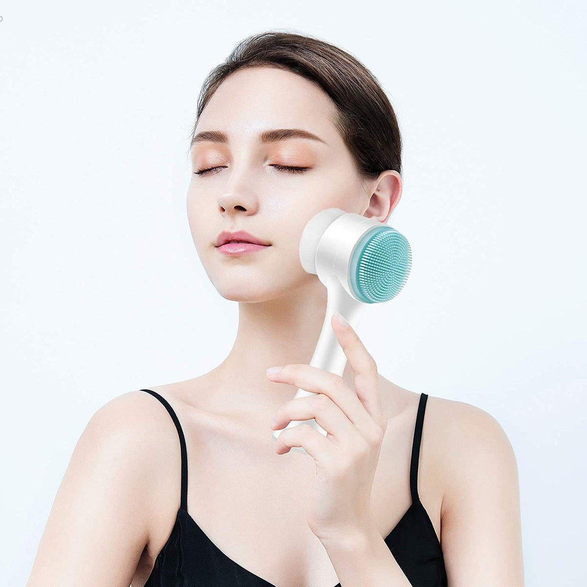 Manual Facial Cleansing brush, 2-in-1 Skin Care face brush, silicone facial scrubber Manual Dual Face Wash Brush for Deep Pore Exfoliation Massaging - 20552