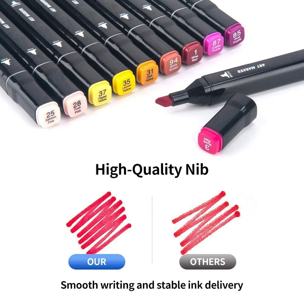 Dual Tip Colorful Art Markers Sketch Pens 24 Colors With Carrying Case For Painting Sketching Calligraphy Drawing - 50924