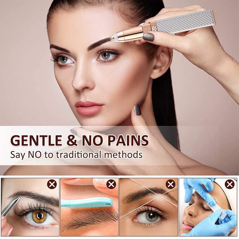 HX-207 Eyebrow Trimmer for Women, 2 in 1 Rechargeable Facial Hair Remover with Replaceable Heads, Professional Painless Personal Hair Removal Eyebrow Razor with Indicator Lights