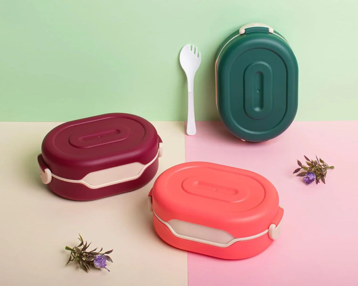 KITCHENWARE Plastic Insulation 2 Compartment Lunch Boxes Leak Proof Reusable Freezer Safe Lunch Box for Kids - 10464