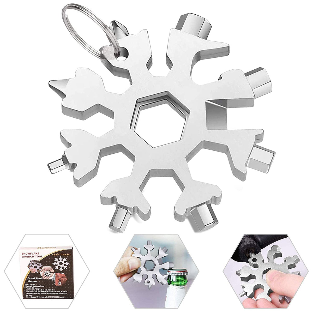Snowflake Multi-Tool Stainless Steel Snowflake Keychain Tool 18-in-1 Incredible Tool Snowflake Screwdriver Tactical Tool for Outdoor Camping - 20523